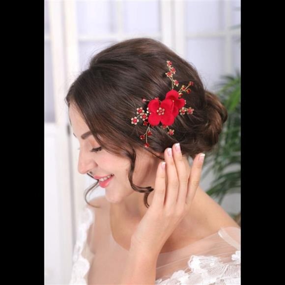 Sither Red Hair Clip for Bridal Floral Hair Comb for Women Wedding Hair main image 3